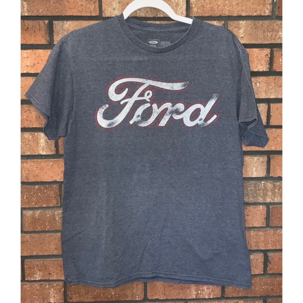 Ford Motor Company Mens Logo Graphic T-Shirt Heather Charcoal Grey Distressed L
